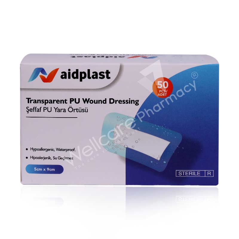 Aidplast Sterile Transparent Wound Dressing Plaster 5Cmx9cm 50'S V6109p