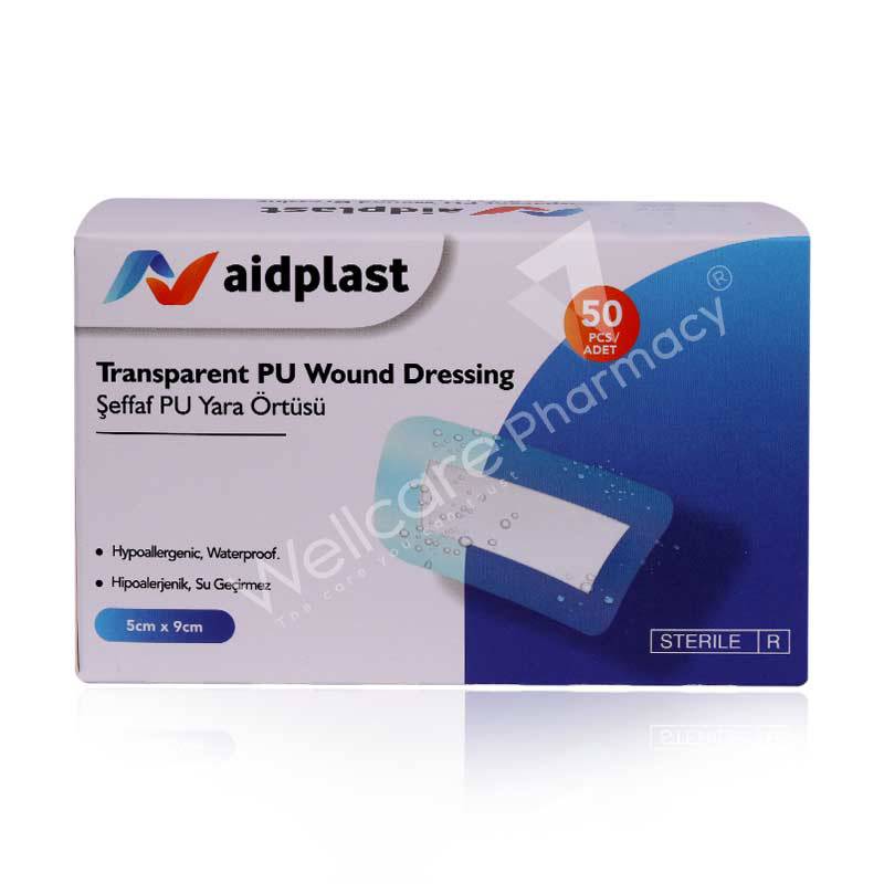 Aidplast Sterile Transparent Wound Dressing Plaster 5Cmx9cm 50'S V6109p