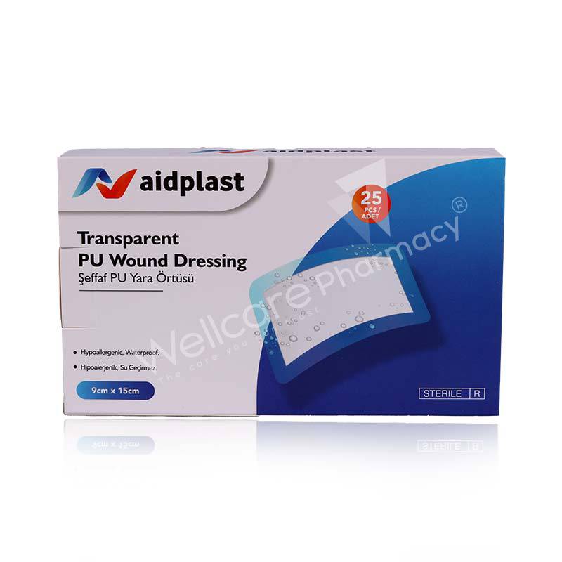 Aidplast Sterile Transparent Wound Dressing Plaster 9Cmx15cm 25'S V6115p