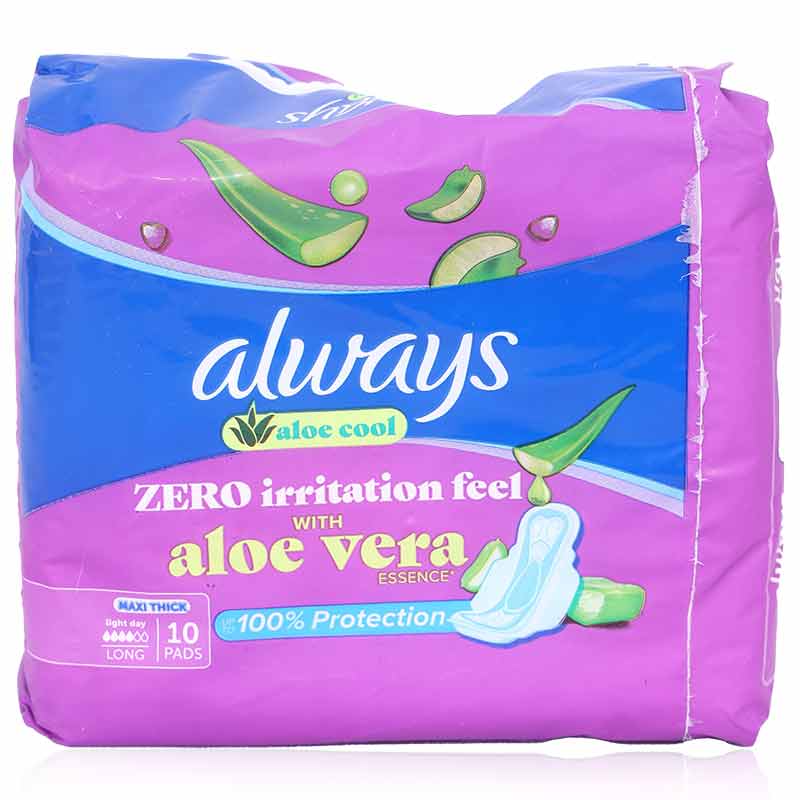 Always Aloe Cool Maxi Thick Long Pads 10'S