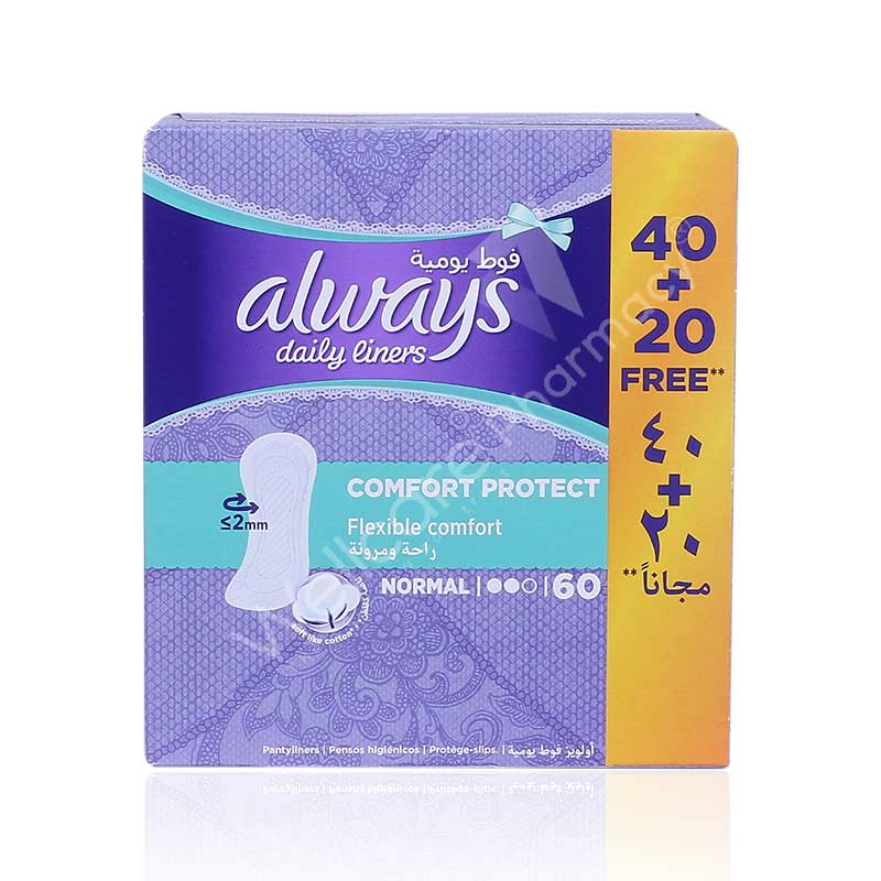 Always Daily Liner Comfort Protect Normal 40'S+ 20 Free