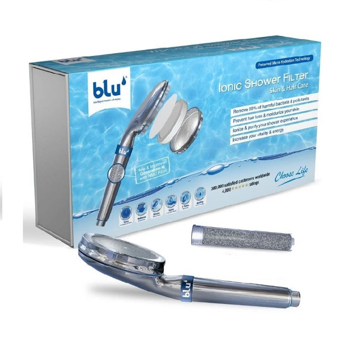Blu Ionic Power Shower Filter System+Brown Zeolite Filters 2'S
