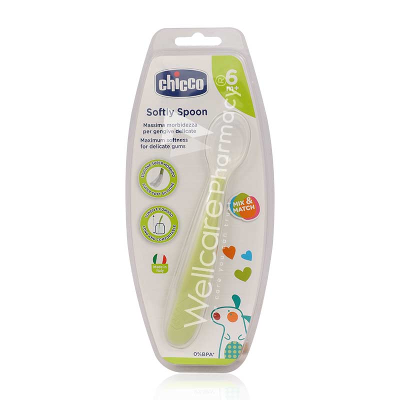 Chicco Soft Silic Spoon Green 6M Plus