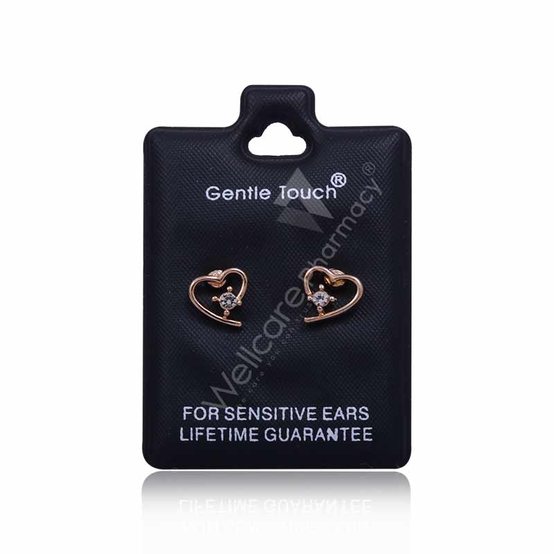 Earsense Gt94 Gold Open Heart Studs With Clear Insert - Wellcare Pharmacy
