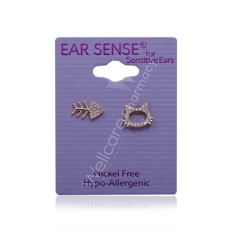 Earsense K32 Gold Cat And Fish Bone Studs