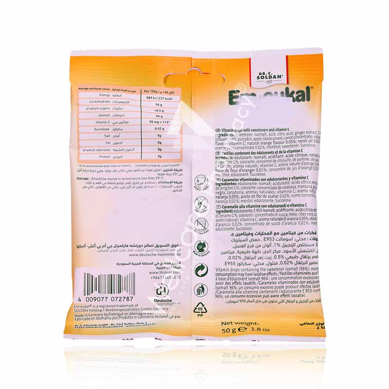 Em-Eukal Ginger-Orange Drops Sugar Free 50G