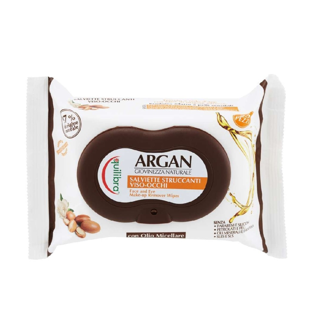 Equilibra Argan Natural Youth Face & Eye Make Up Remover Wipes 25'S