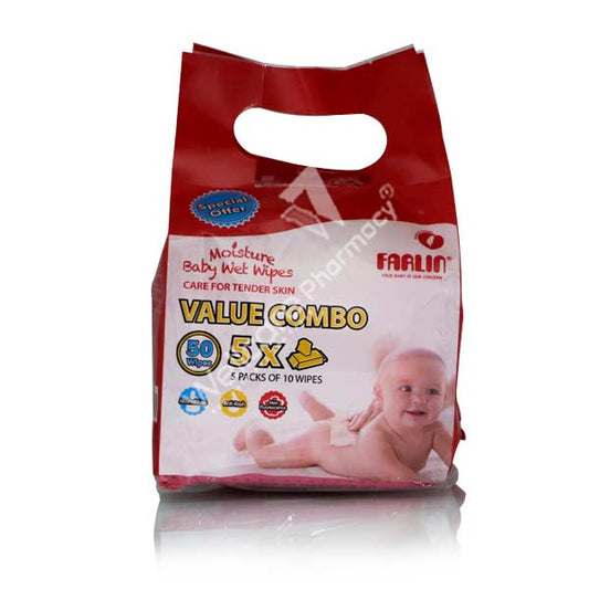 Farlin Baby Wet Wipes Value Pack 5X10 50'S Dt-004A-5P