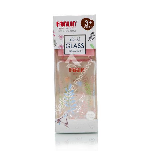 Farlin Wide Neck Glass Bottle 240Ml Flora Pink Ab-32006(G)