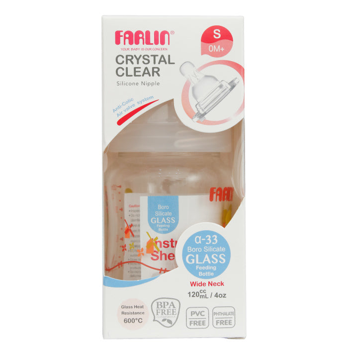 Farlin Wide Neck Heat Resistant Glass Feeding Bottle 120ml-Abb-B001-12