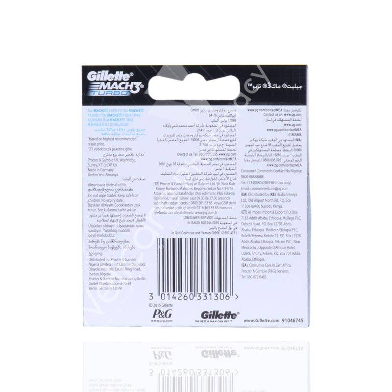 Gillette Mach3 Turbo Catridge 4'S - Wellcare Pharmacy