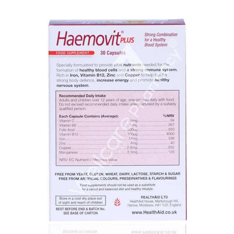 Health Aid Haemovit Plus Capsules 30'S - Wellcare Pharmacy