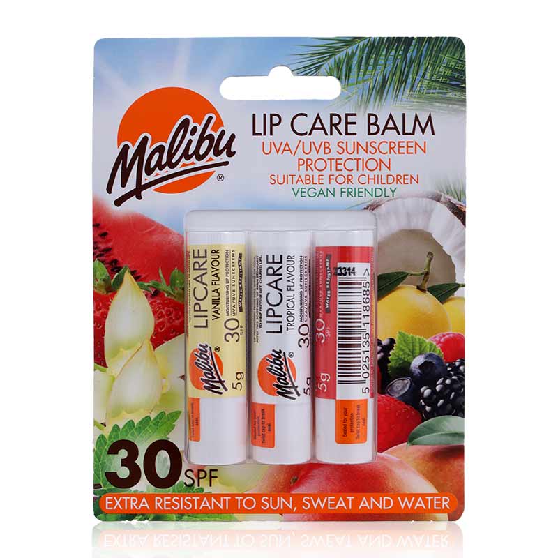 Malibu Spf30 Lip Balm Vanilla+tropical+strawberry 5gx3'S - Wellcare Pharmacy