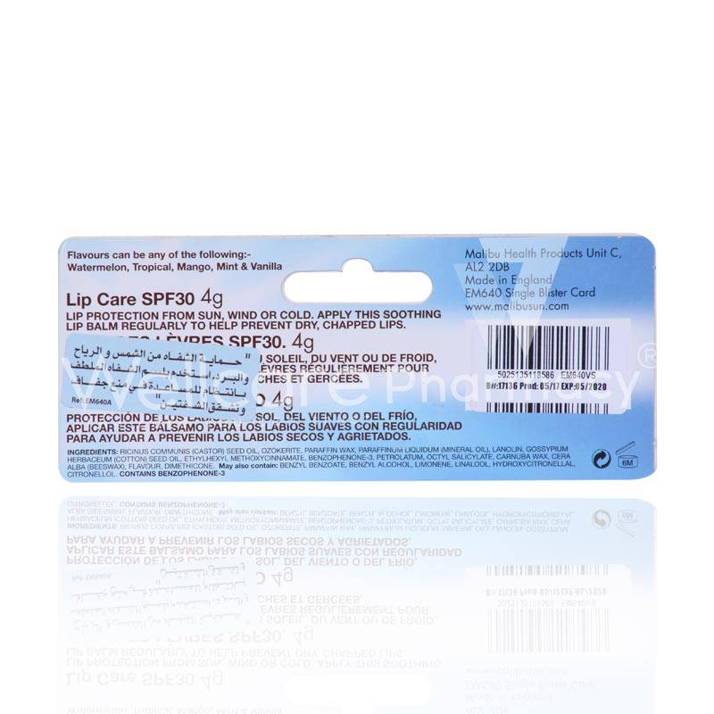 Malibu Spf30 Vanilla Lip Balm 4G - Wellcare Pharmacy