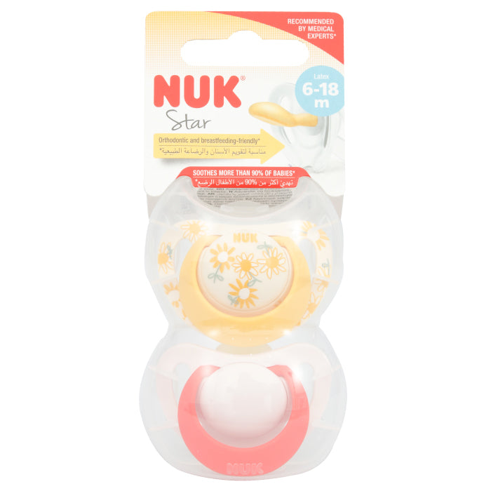 NUK STAR LATEX SOOTHER 6-18M 2'S