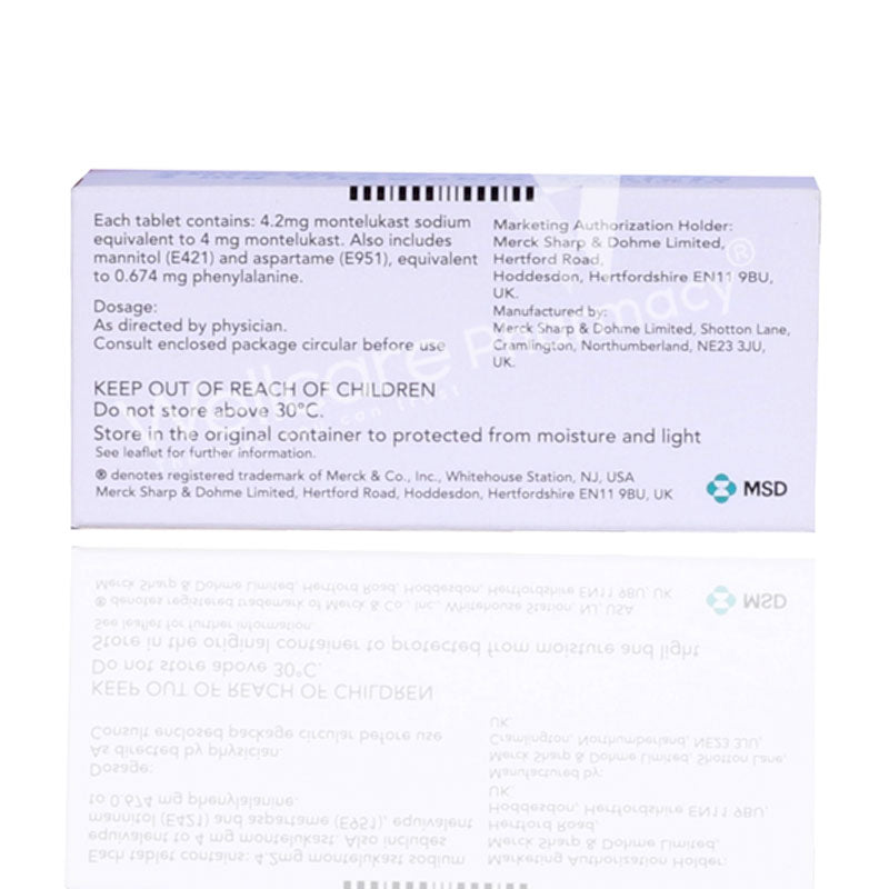 Singulair Pediatric 4Mg Tablets 28'S