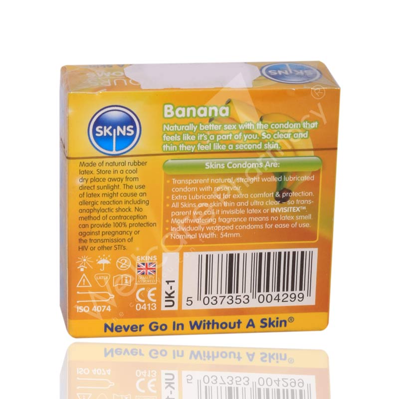 Skins Banana Flavoure Lubricated Condoms 4'S
