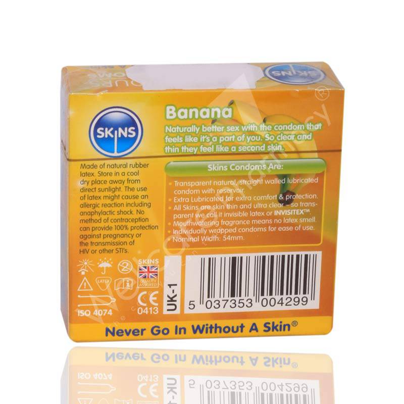 Skins Banana Flavoure Lubricated Condoms 4'S - Wellcare Pharmacy