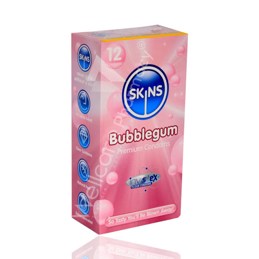 Skins Bubble Gum Flavoure Lubricated Condoms 12'S