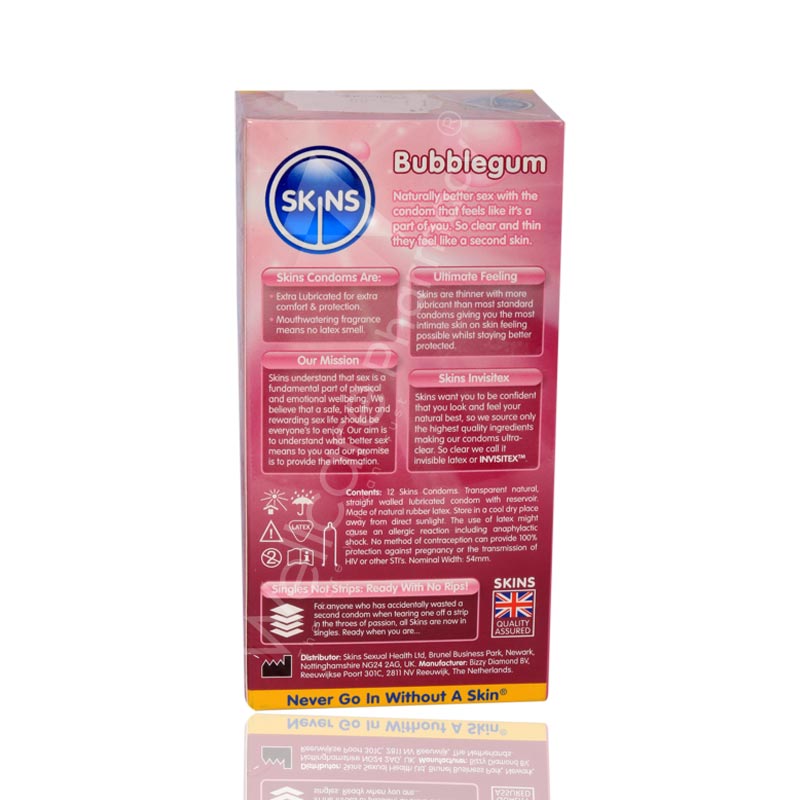 Skins Bubble Gum Flavoure Lubricated Condoms 12'S