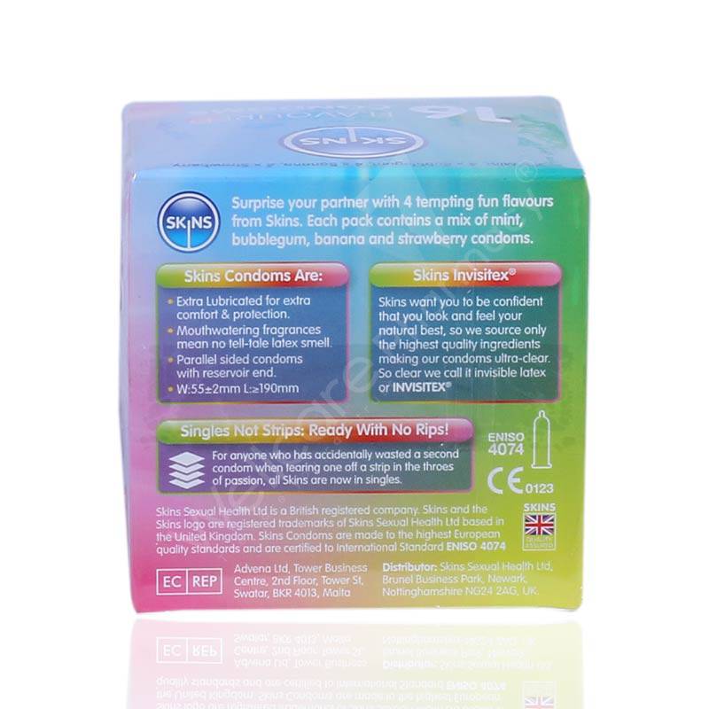 Skins Cube Flavoured Lubricated Condoms 16'S
