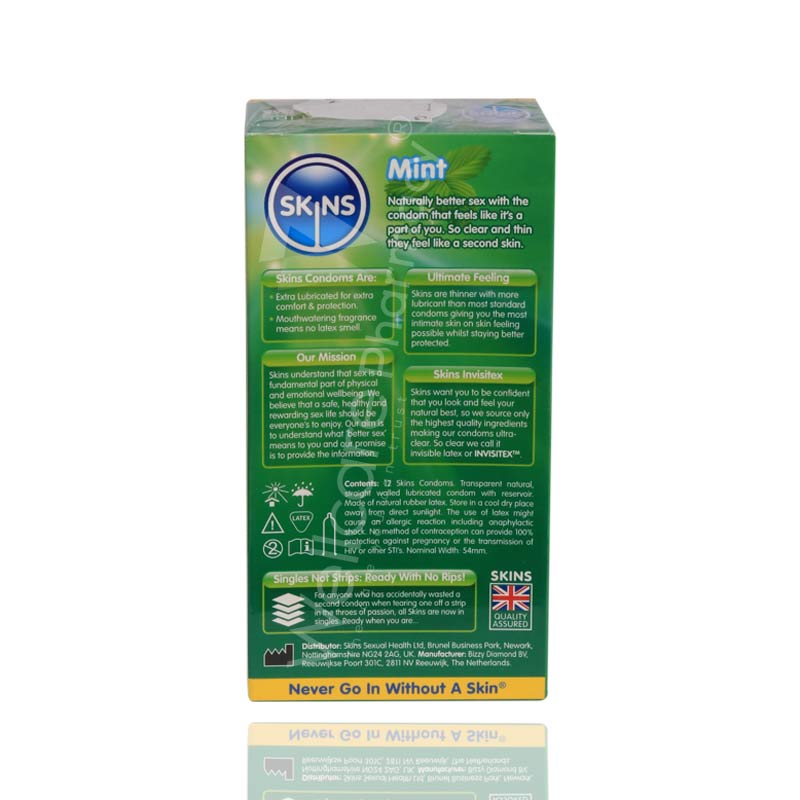 Skins Mint Flavoured Lubricated Condoms 12'S
