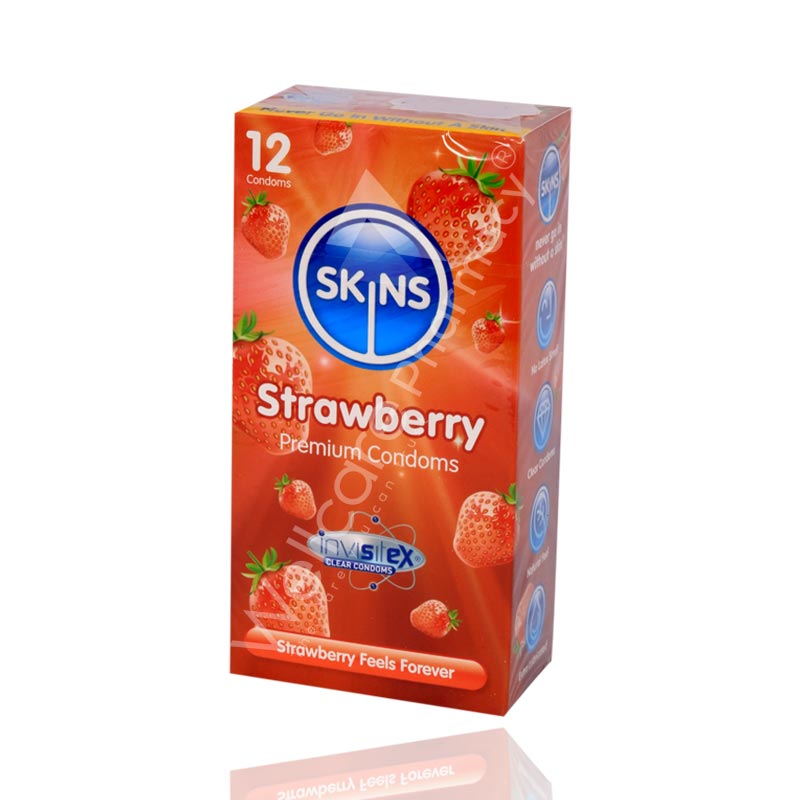Skins Strawberry Flavoured Lubricated Condoms 12'S