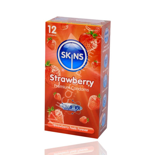 Skins Strawberry Flavoured Lubricated Condoms 12'S