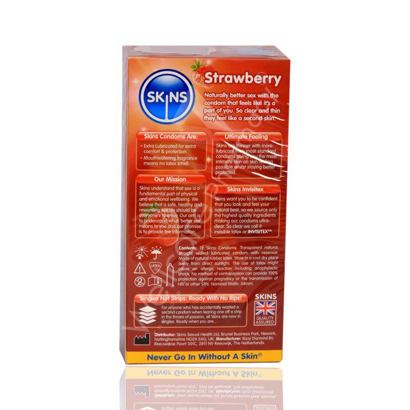 Skins Strawberry Flavoured Lubricated Condoms 12'S - Wellcare Pharmacy