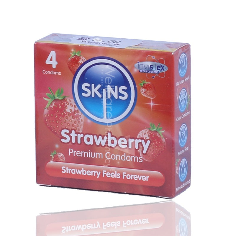 Skins Strawberry Flavoured Lubricated Condoms 4'S
