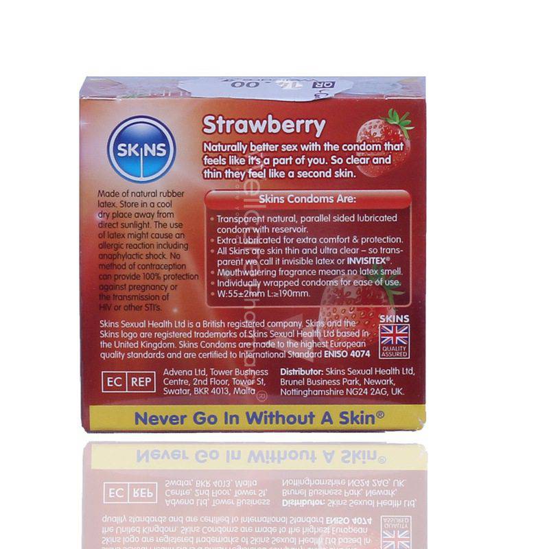 Skins Strawberry Flavoured Lubricated Condoms 4'S - Wellcare Pharmacy