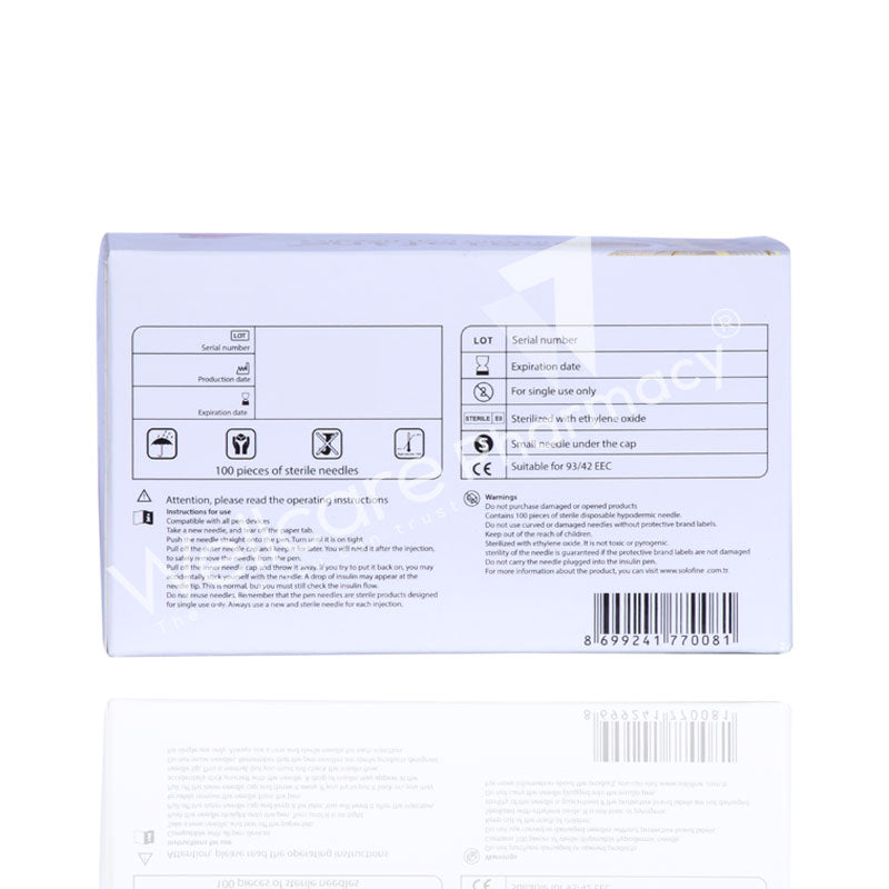 SOLOFINE 31G-4MM INSULIN PEN NEEDLES 100'S