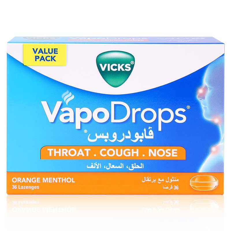 Vicks Vapodrops Orange Menthol Lozenges 36'S