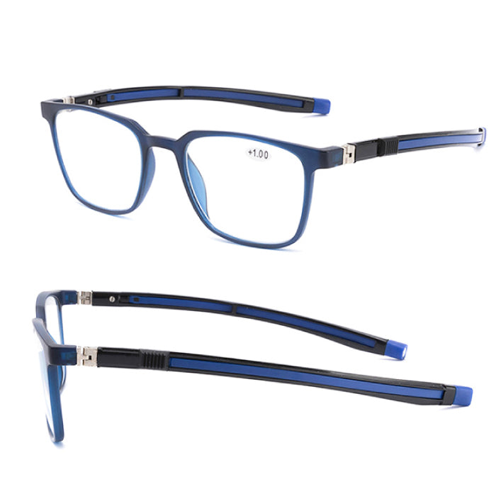 100 Eyewear Reading Glass Blue Square Rear Magnetic Anti-Blue Lens/+2.5