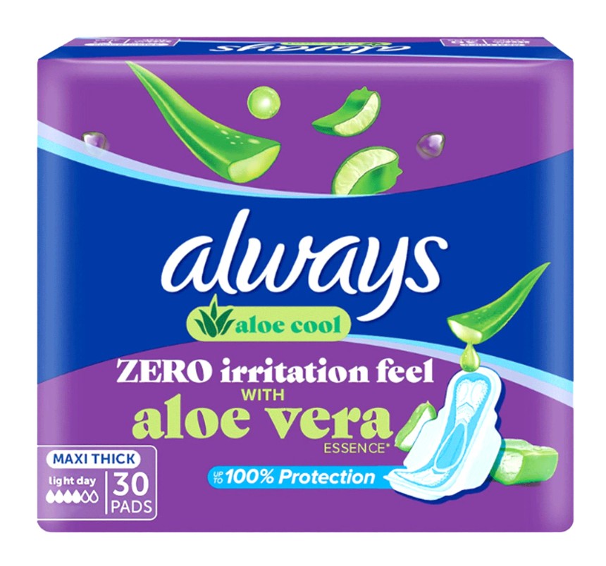 Always Aloe Cool Maxi Thick Long Pads 30'S