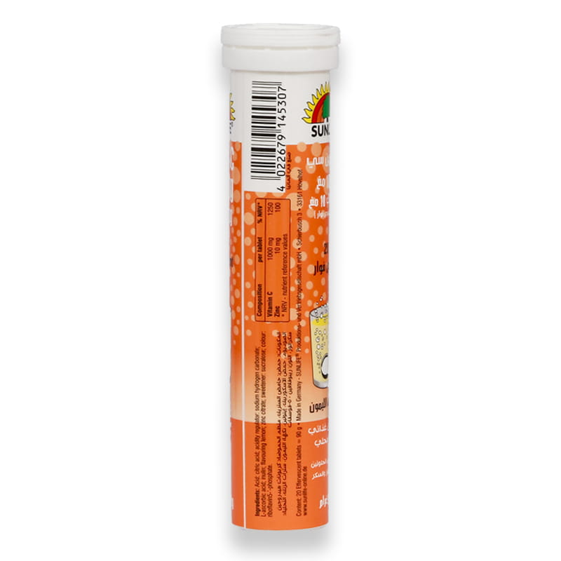 Sunlife Vitamin C 1000mg + Zinc 10mg Effervescent Tablets 20'S