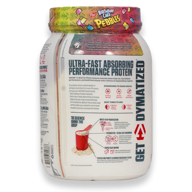 Dymatize Iso 100% Whey Protein Powder Birthday Cake Pebbles 1.34lb(610g)