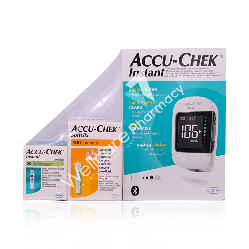 Accu Check Instant Blood Glucose Monitor + Strips50 + Lancets 100'S Kit