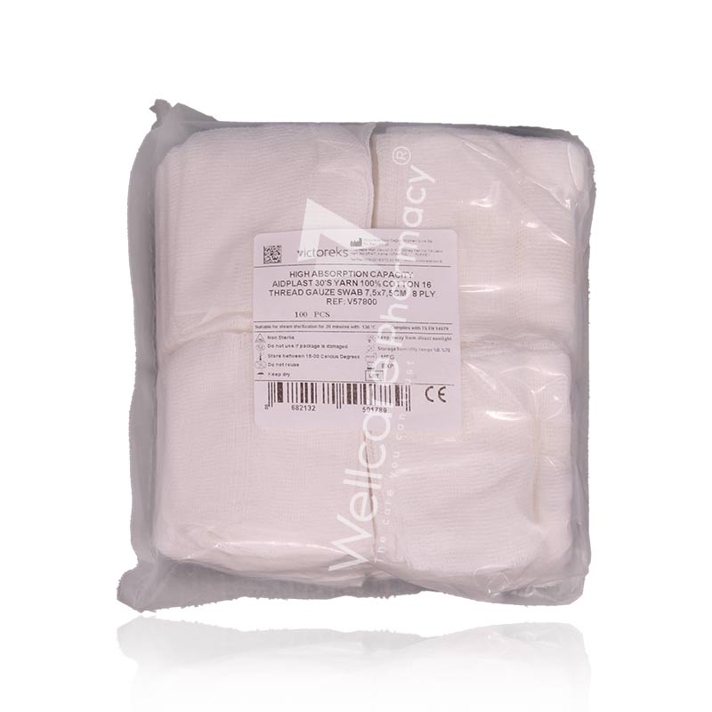 Aidplast Cotton Gauze Swab 7.5X7.5Cm 8Ply-V57800