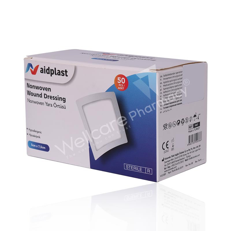 Aidplast Sterile Nonwoven Wound Dressing Plaster 5Cmx7.5Cm 50'S V607