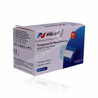 Aidplast Sterile Transparent Wound Dressing Plaster 5Cmx7.5Cm 50'S V6107p
