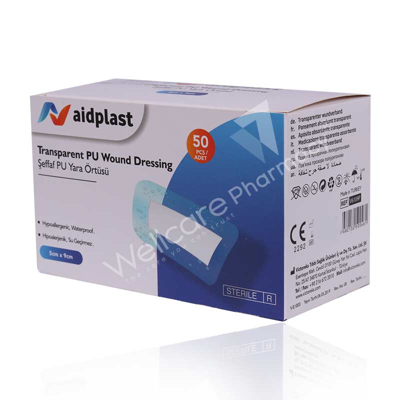 Aidplast Sterile Transparent Wound Dressing Plaster 5Cmx9cm 50'S V6109p
