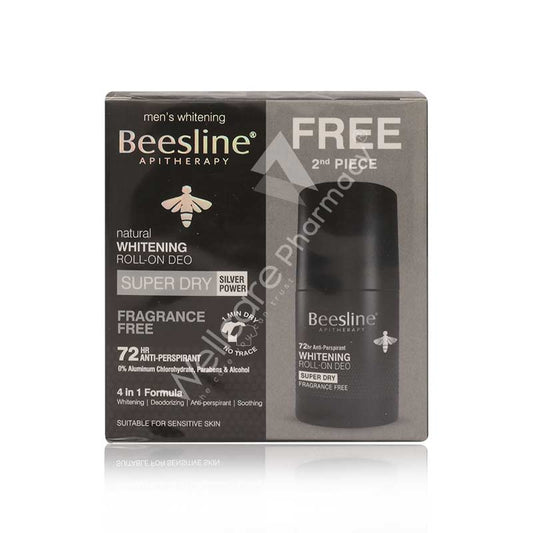Beesline 1+1 Men's Whitening Roll-On Deo Super Dry Fragrance Free 50Ml