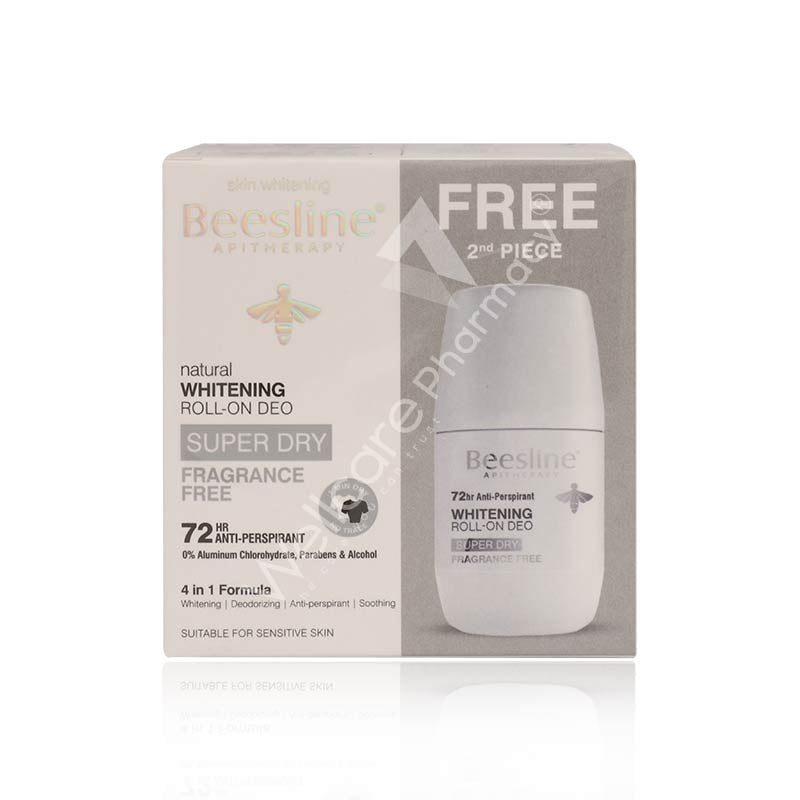 Beesline 1+1 Skin Whitening Roll-On Deo Super Dry Fragrance Free 50Ml