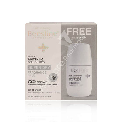 Beesline 1+1 Skin Whitening Roll-On Deo Super Dry Fragrance Free 50Ml