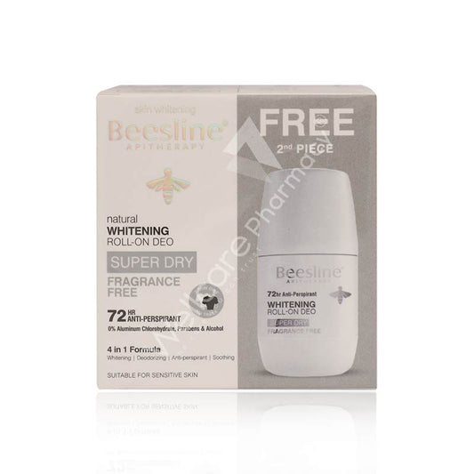Beesline 1+1 Skin Whitening Roll-On Deo Super Dry Fragrance Free 50Ml