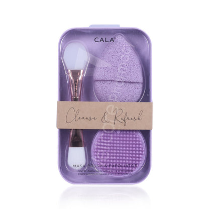Cala Cleanse & Refresh Mask Brush And Exfoliator Set Purple