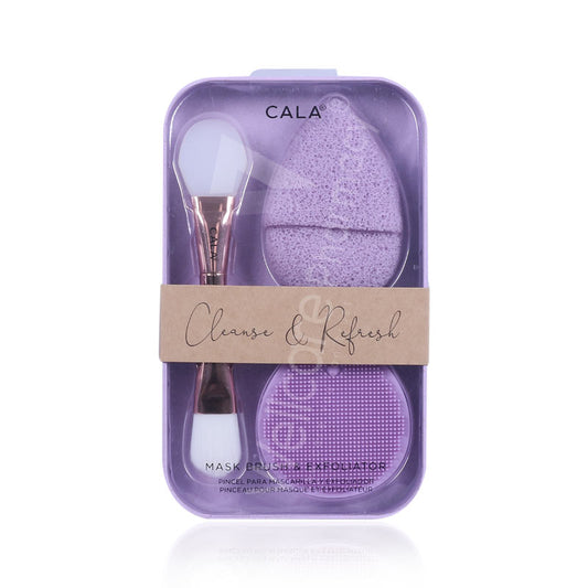 Cala Cleanse & Refresh Mask Brush And Exfoliator Set Purple