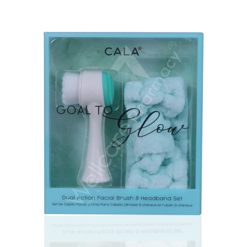 Cala Goal To Glow Mint Facial Brush And Headband Set