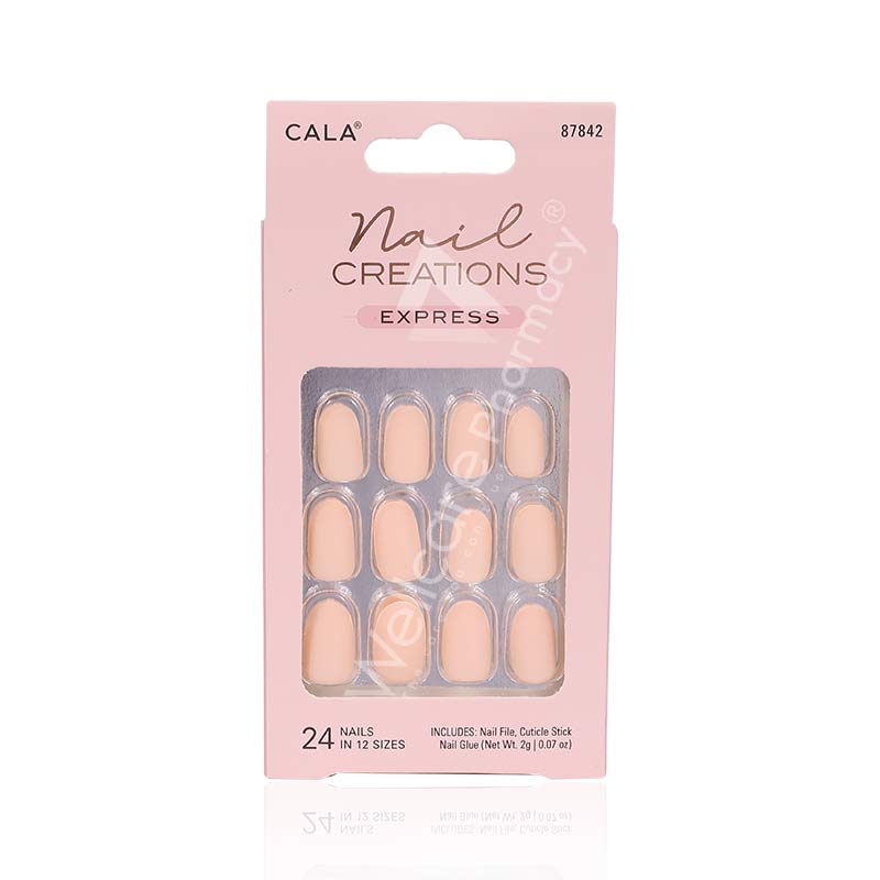Cala Nail Creations Express Oval Matte Nude Nail Kit 24Pc-87842